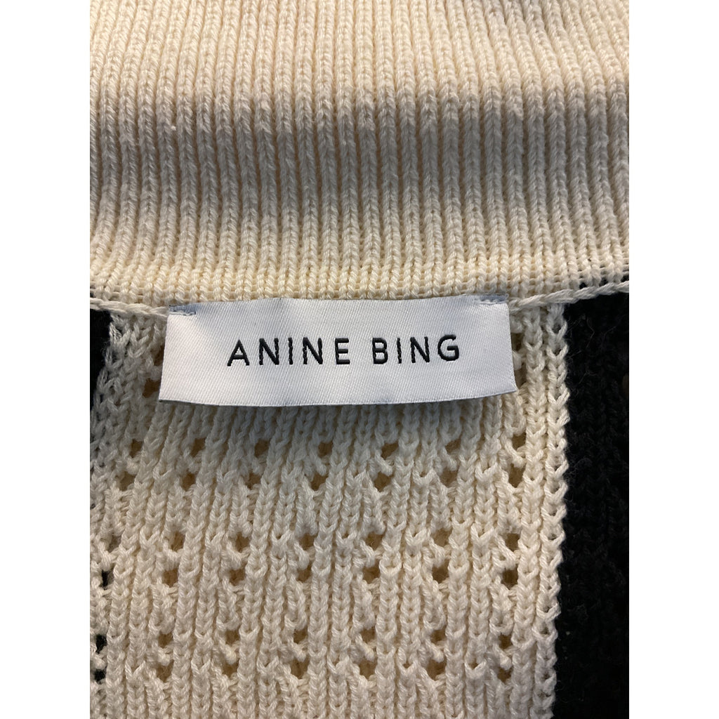 Anine Bing 'Alexis' White Striped Pointelle-Knit Cotton-Blend Top Size L