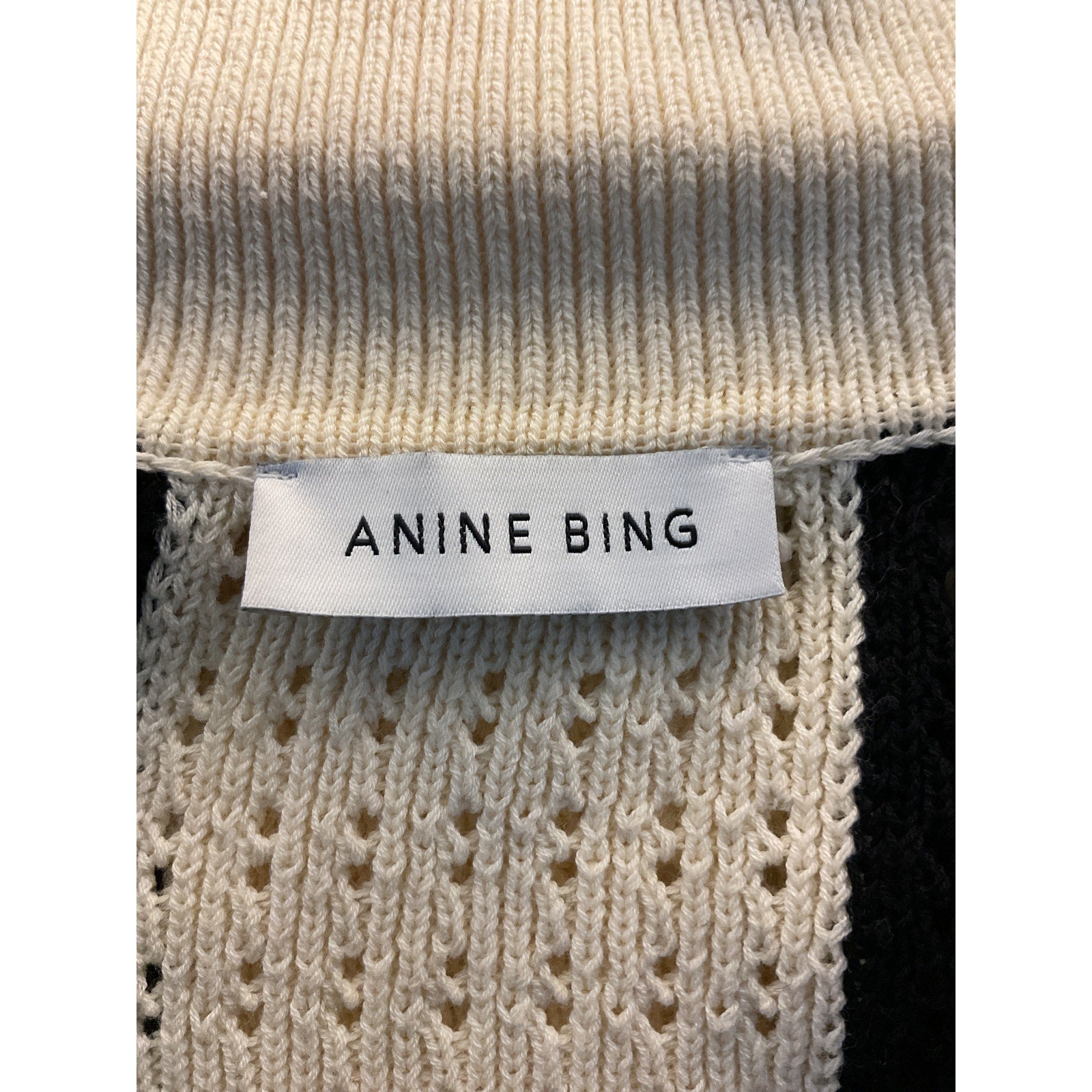 Anine Bing 'Alexis' White Striped Pointelle-Knit Cotton-Blend Top Size L