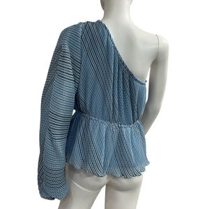 Ganni Pleated Heather Georgette One-Shoulder Blouse Size 40 EU / 8 US