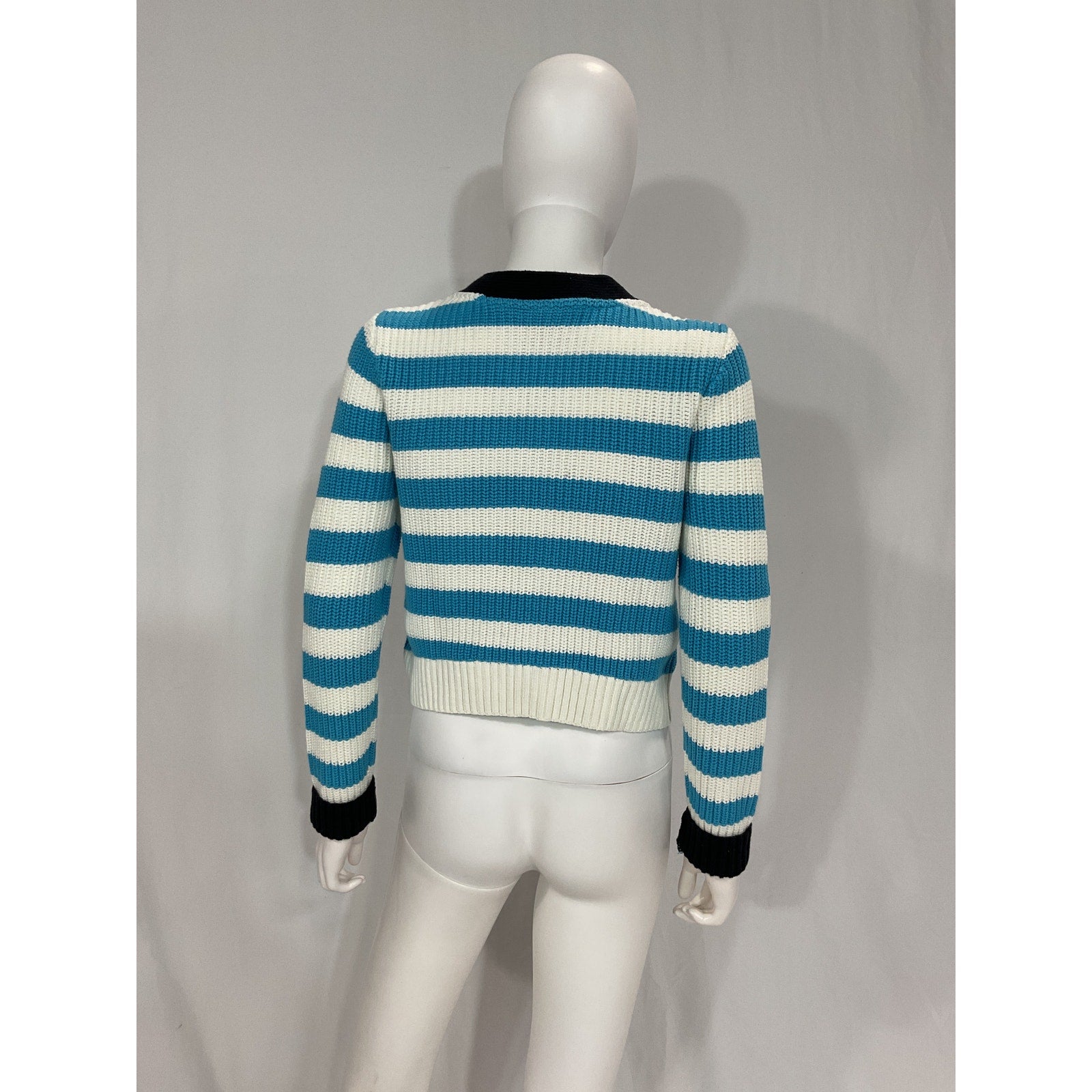 Staud 'Tide' Blue Crewneck Striped Cardigan Size M