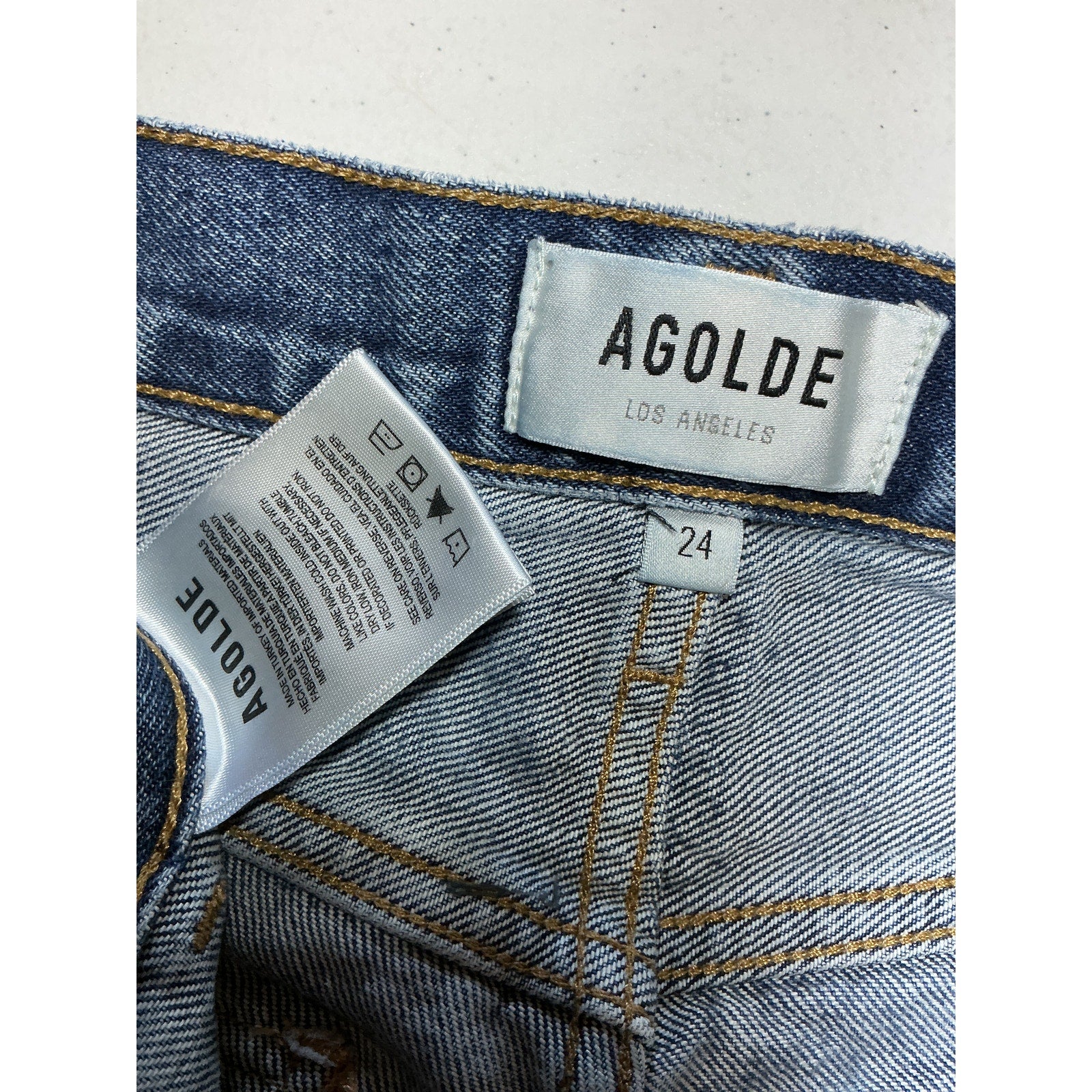 Agolde Cooper Blue Cargo High-Rise Straight-Leg Organic Jeans Size 24