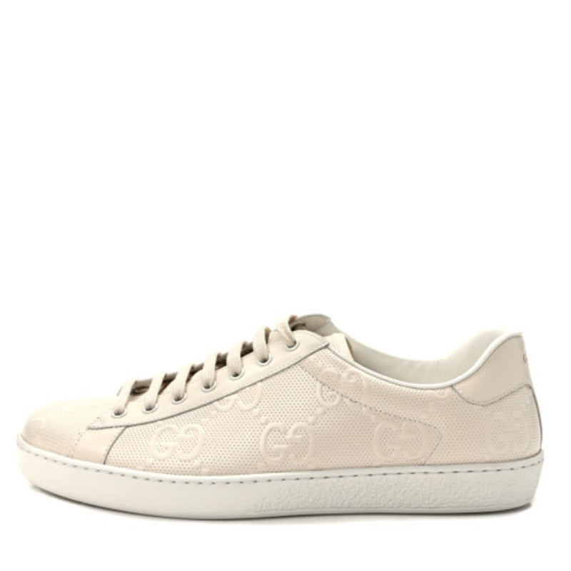 Gucci 'GG Ace' White Leather Embossed Sneaker - Size 10