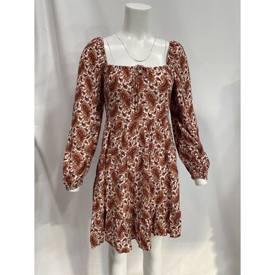 Faithfull The Brand 'Naline' Brown Blouson Sleeve Mini Dress Size S