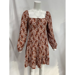 Faithfull The Brand 'Naline' Brown Blouson Sleeve Mini Dress Size S