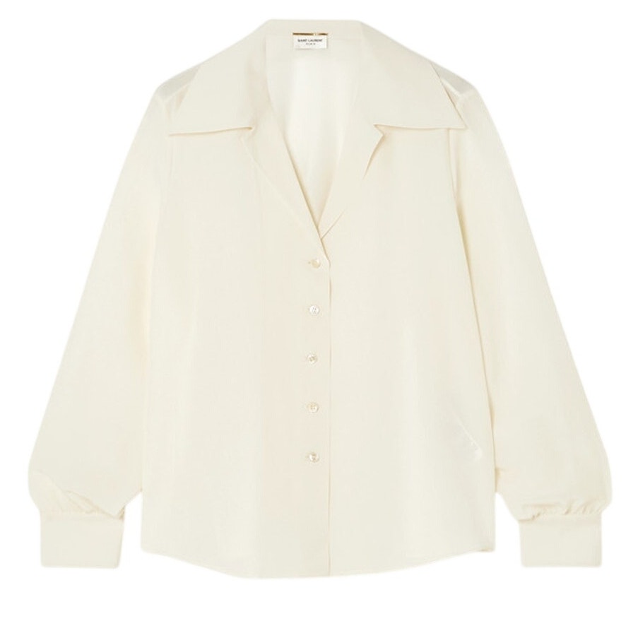 Saint Laurent Luxe Cream Button Front Blouse Size FR 34 / US 2