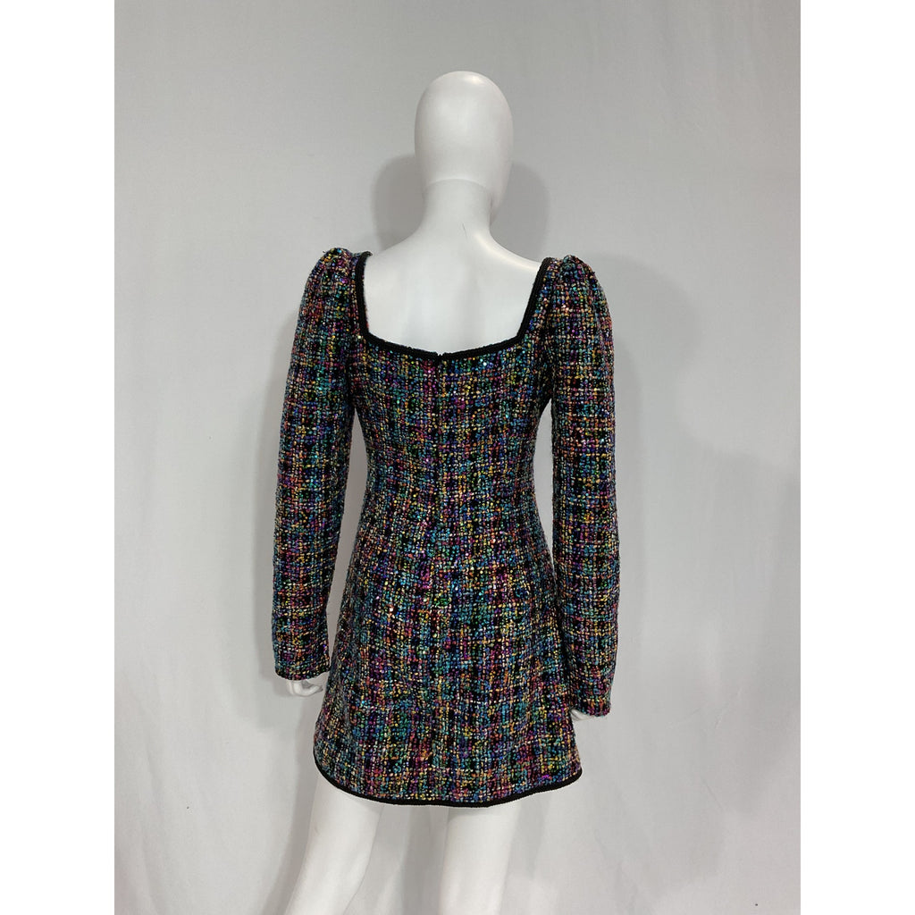 Sau Lee 'Jenna' Black Sequin Tweed Sequin Embellished Minidress Size 6