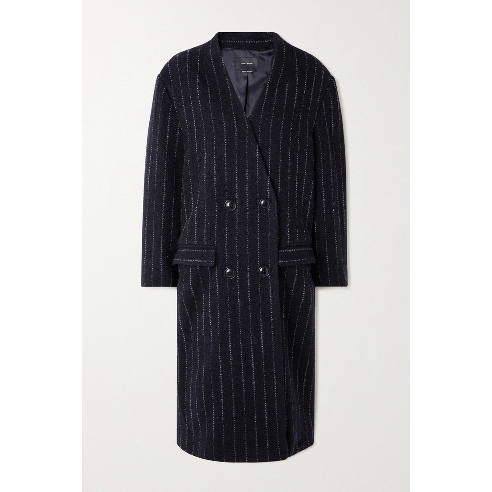 Isabel Marant 'Licia' Blue Oversized Double-Breasted Pinstriped Wool Coat Size 36