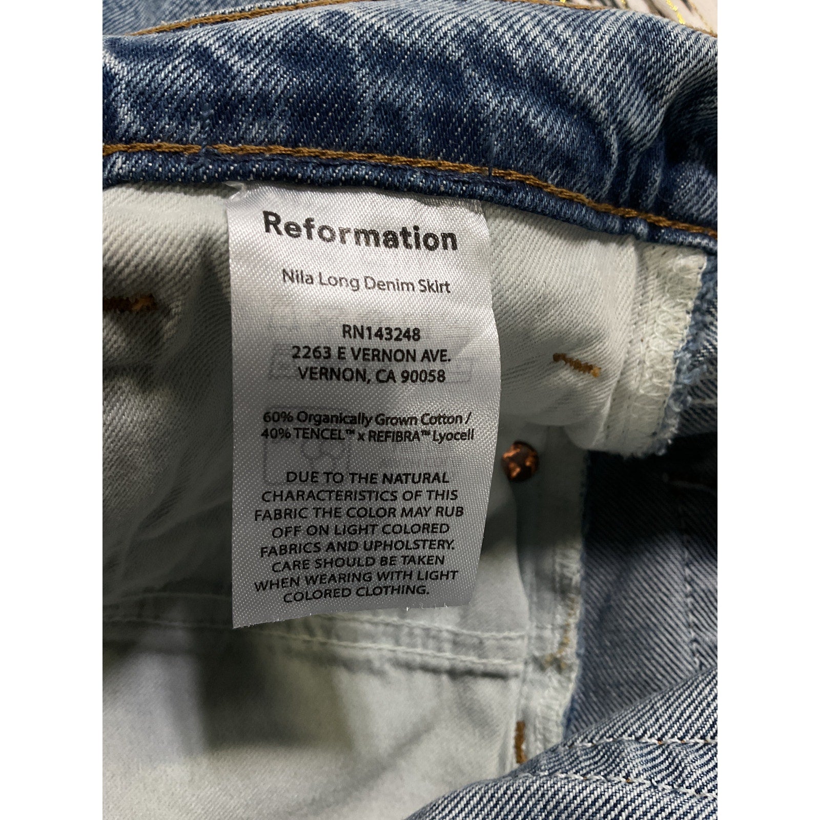 Reformation 'Nila' Blue Long Denim Skirt Size 29