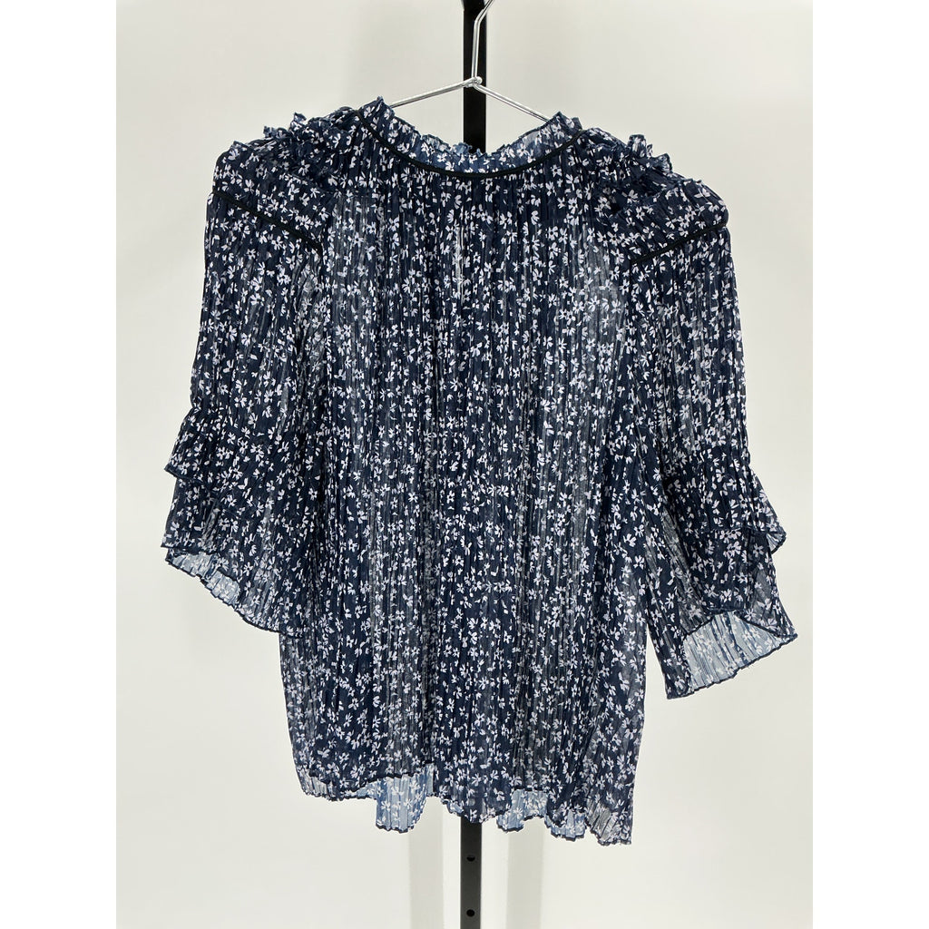 Saloni Floral Print Blue Polyester Mock Neck Blouse Size 8