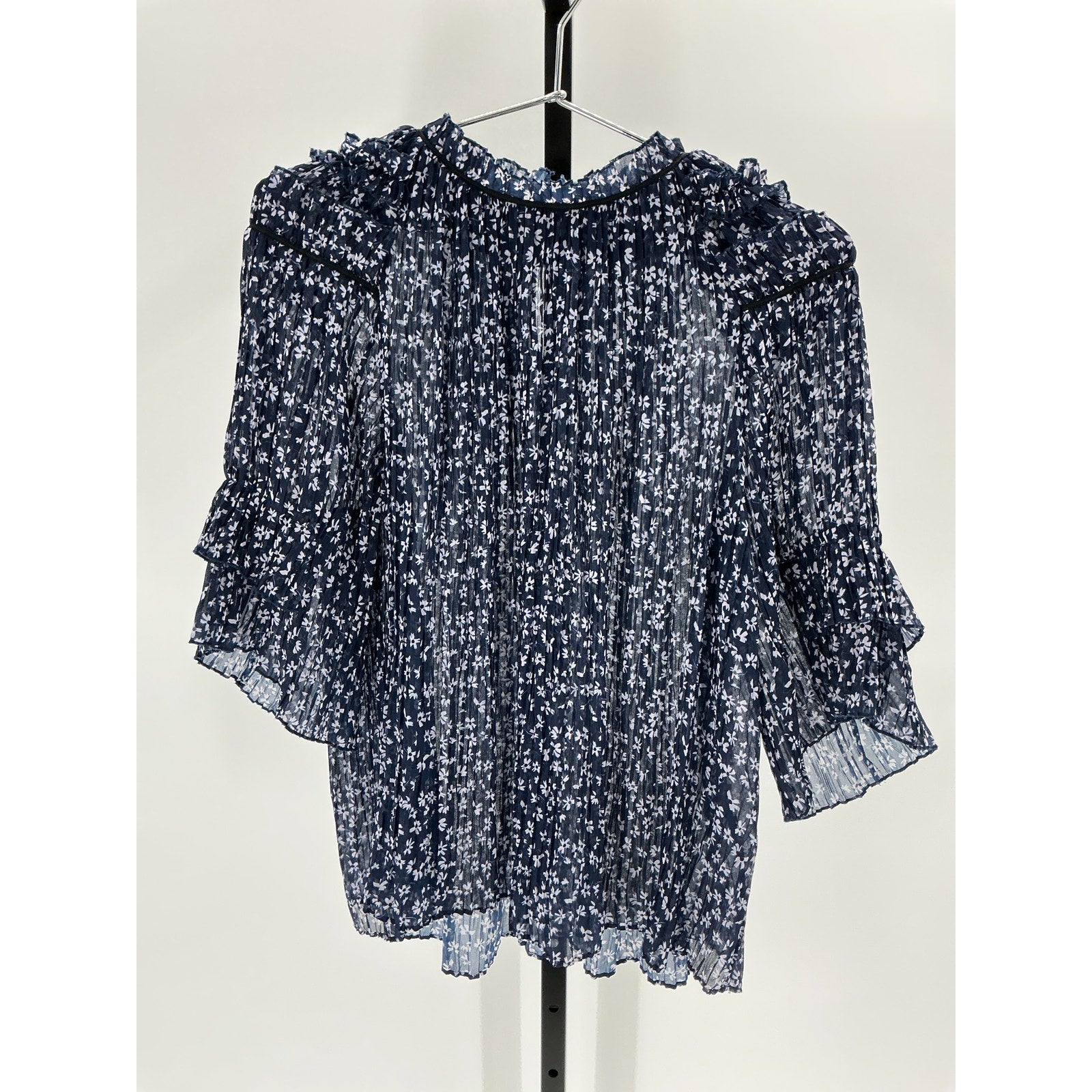 Saloni Floral Print Blue Polyester Mock Neck Blouse Size 8