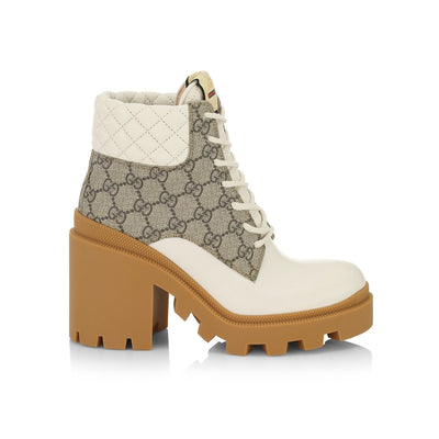 Gucci White Leather Trip GG Bootie Size 7