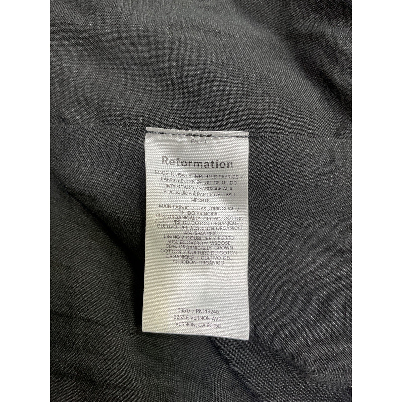 Reformation 'Babette' Black Cotton Dress Size 2