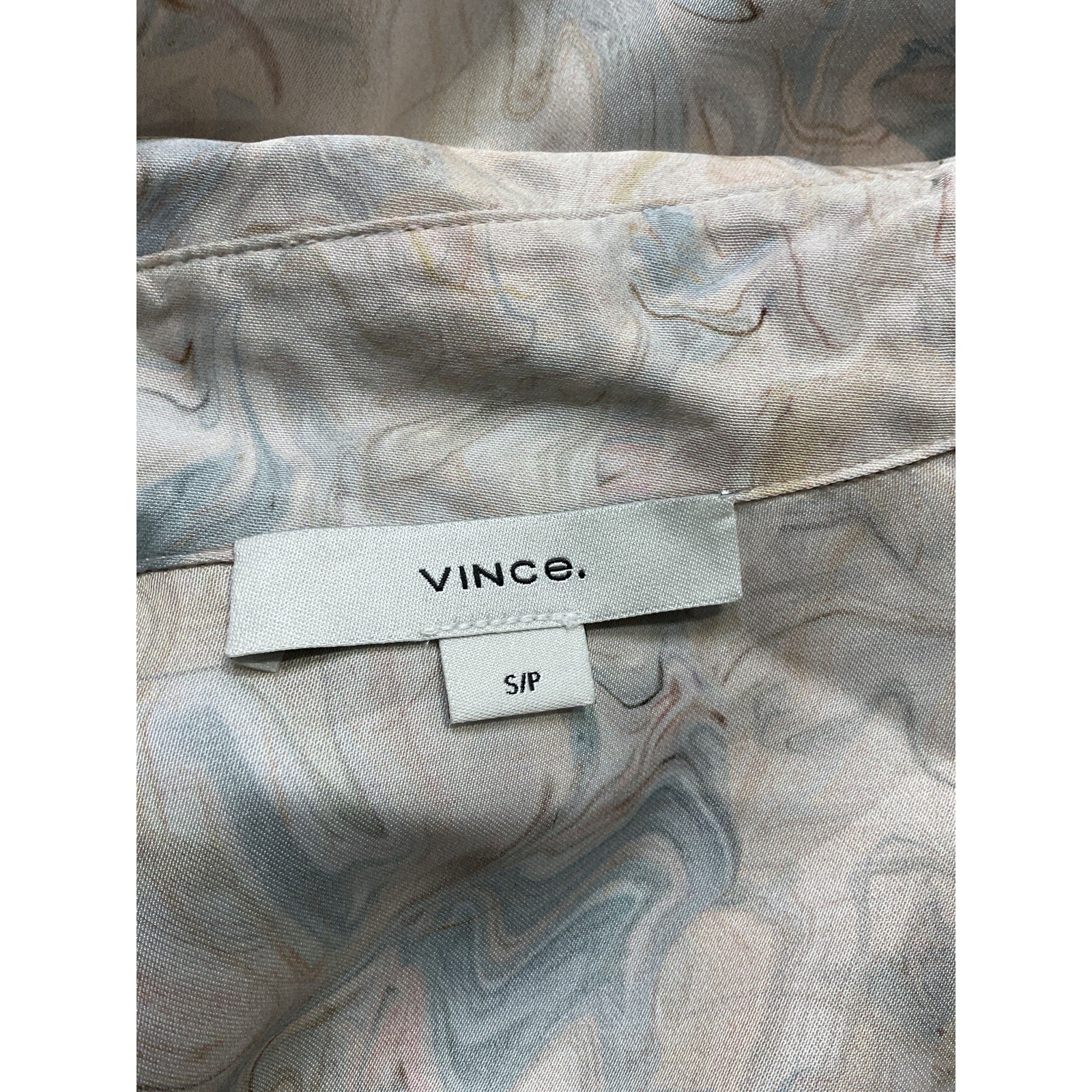 Vince 'Relaxed' Blue Long Sleeve Marbled Blouse Size S