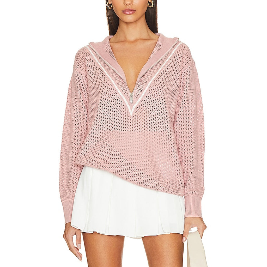 Varley 'Calva' Pink Cotton Knit Half Zip Sweater Size S