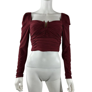 Self-Portrait Ruched Wine Jersey Crop Top Size 2