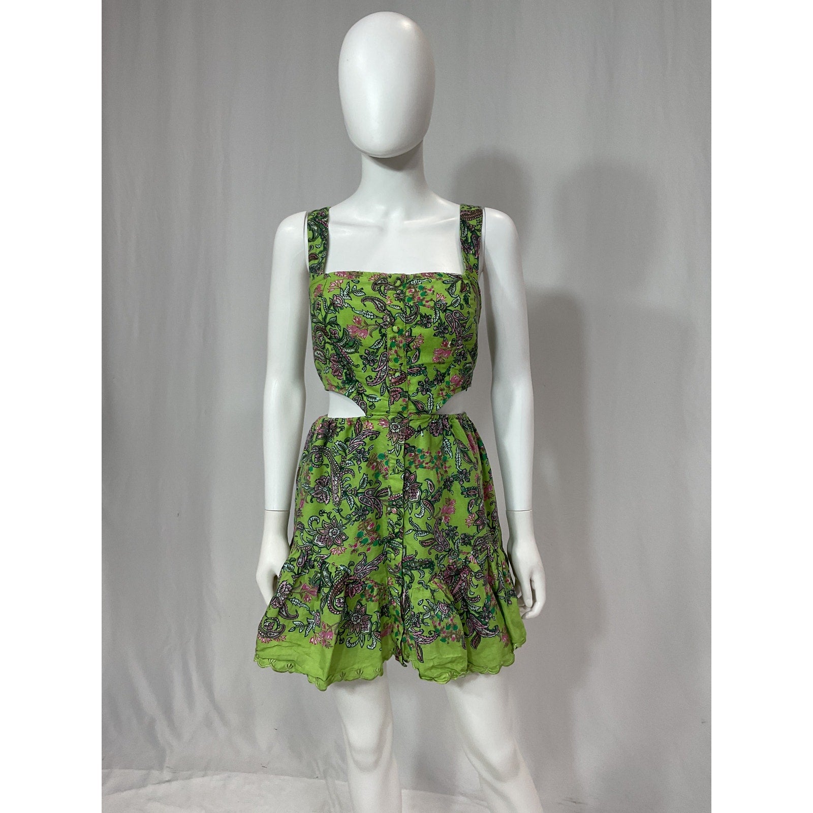Hemant And Nandita 'Rhea' Green Linen Mini Dress Size M