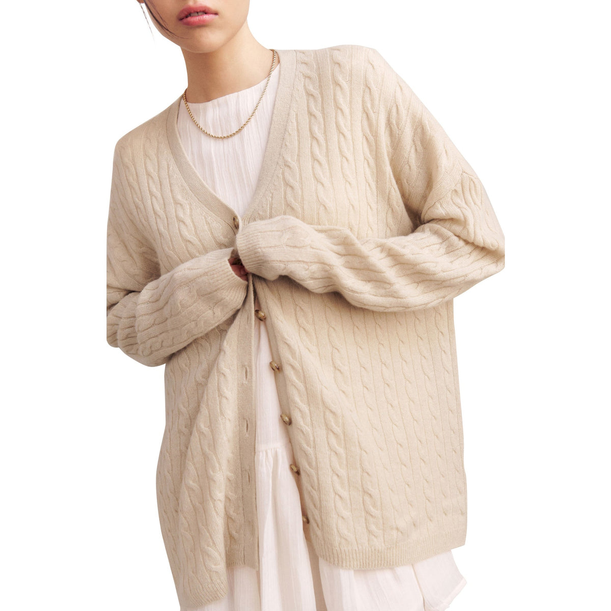 Reformation Oversized Cashmere Beige Cable Knit Cardigan Size XS