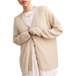 Reformation Oversized Cashmere Beige Cable Knit Cardigan Size XS