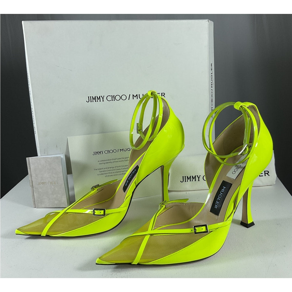 Jimmy Choo X 'Mugler' Yellow Leather Strap Pump Size 10