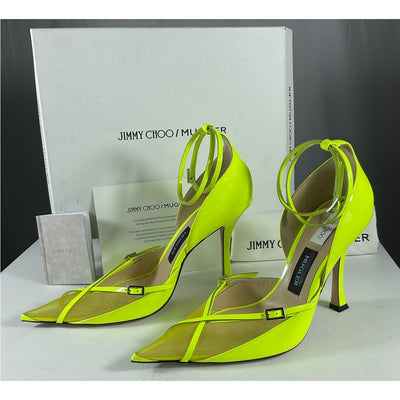 Jimmy Choo X 'Mugler' Yellow Leather Strap Pump Size 10