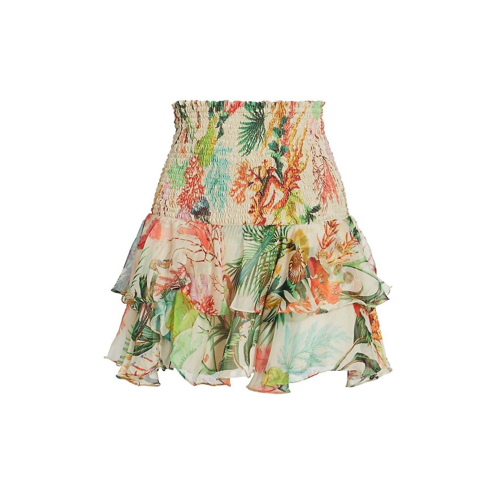 Patbo 'Oasis' Off White Polyester Shirred Ruffle Mini Skirt Size L