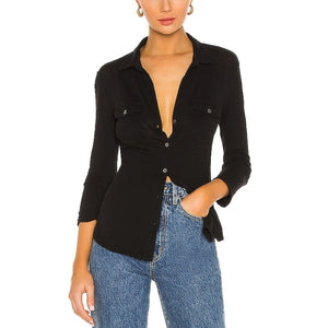 James Perse Sleek Black Contrast Panel Button-Down Shirt Size 1
