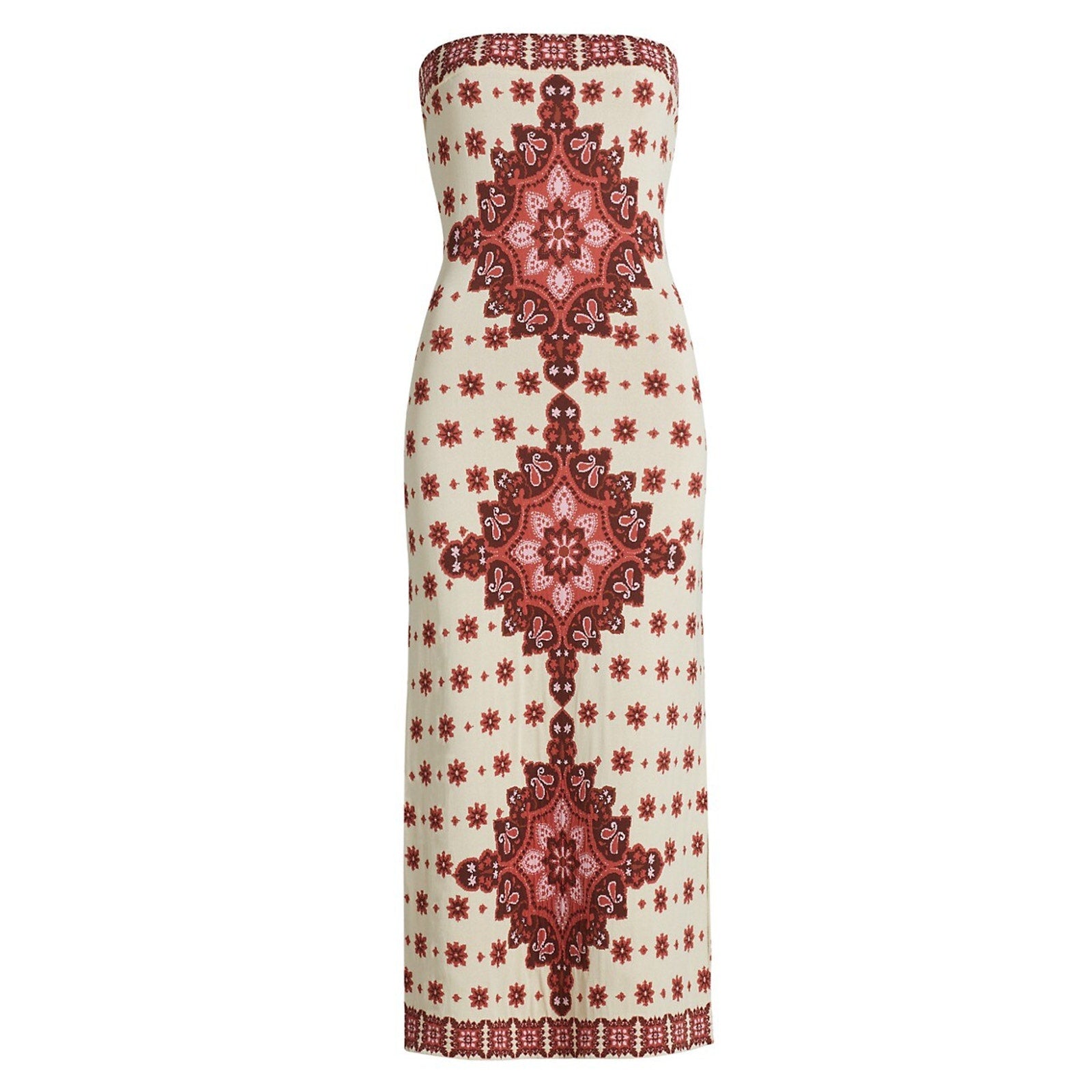 Cara Cara 'Rome' Red Viscose Mandala Strapless Midi-Dress Size S