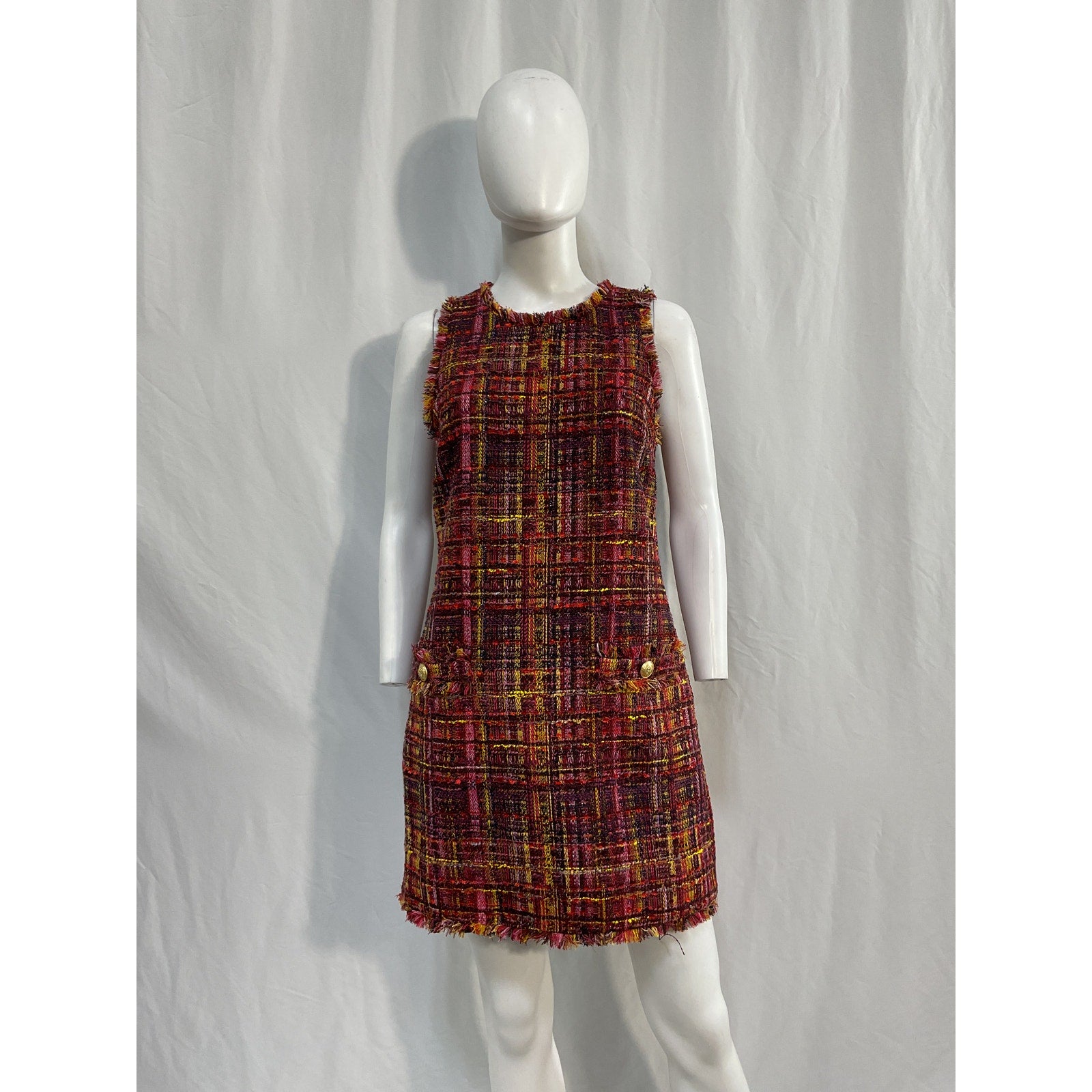 L'Agence Florian Red Polyester Tweed Shift Dress Size S - NWT