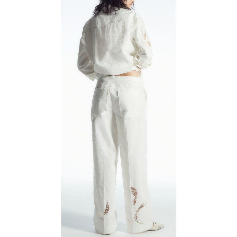 Cos Broderie 'Anglaise' White Wide-Leg Trousers Pants Size 4