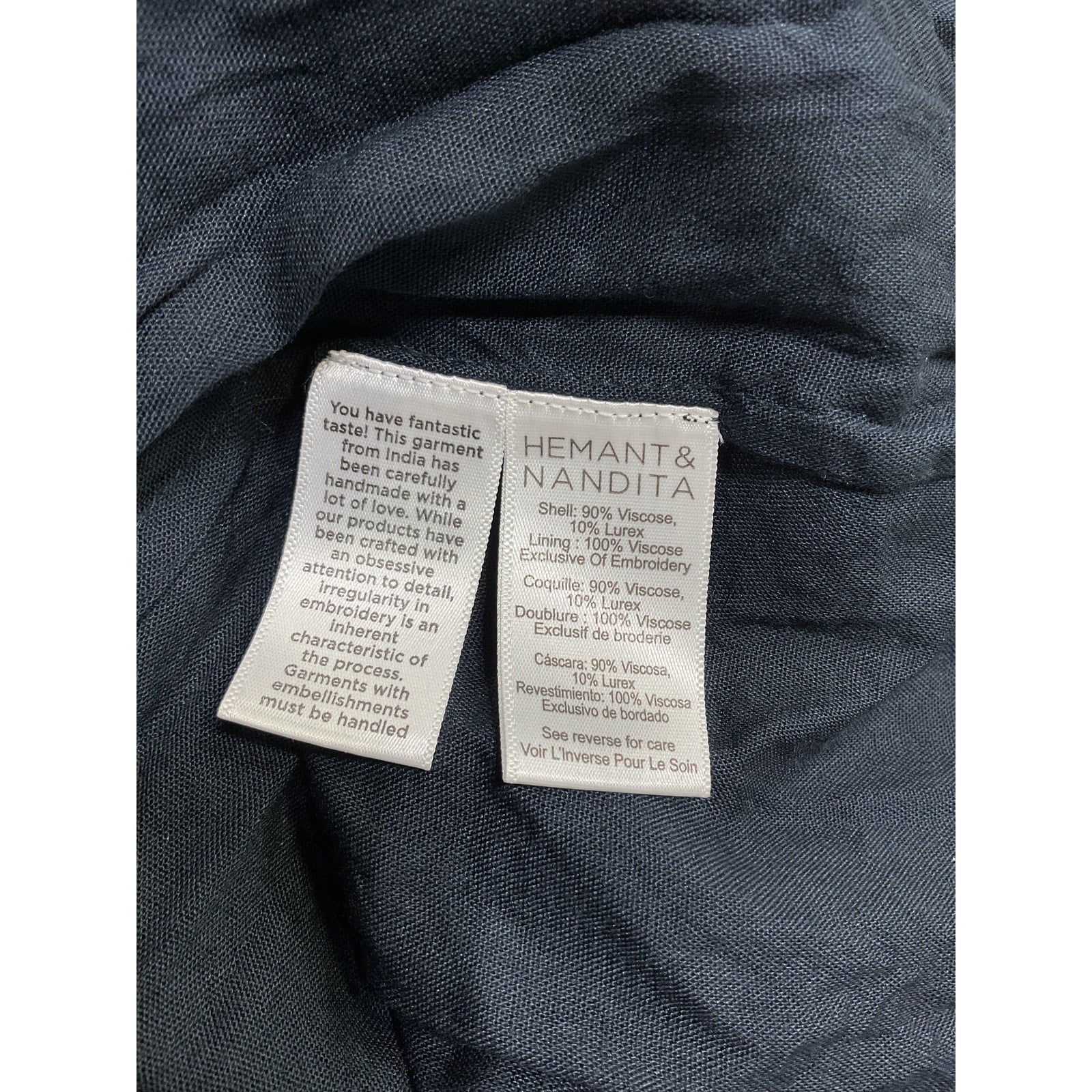 Hemant And Nandita 'Rafa' Blue Viscose Long Sleeve Mini Dress Size S
