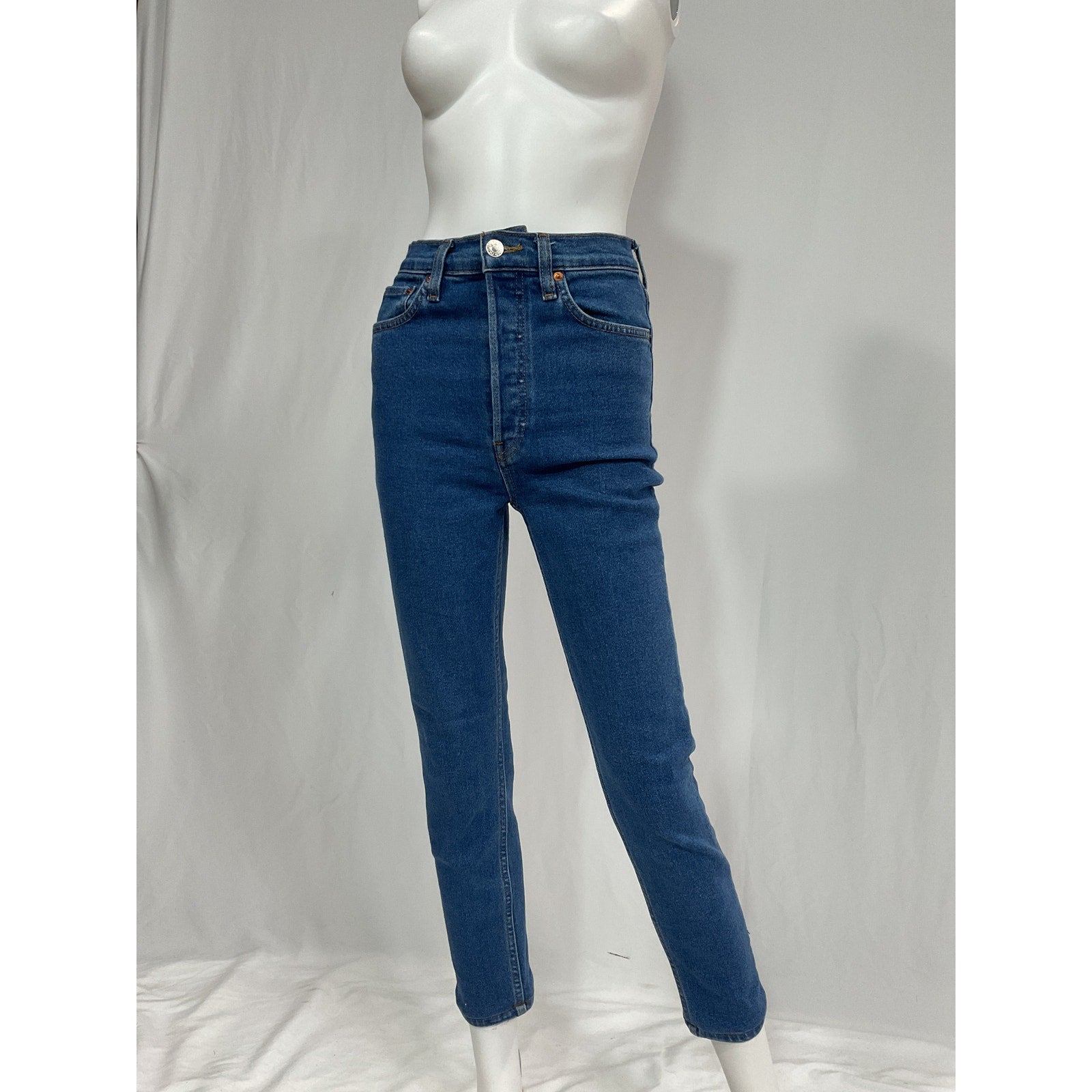 Re/Done + Net 'Sustain' Blue 90s Ultra High Rise Skinny Denim Denim Jeans Size 26