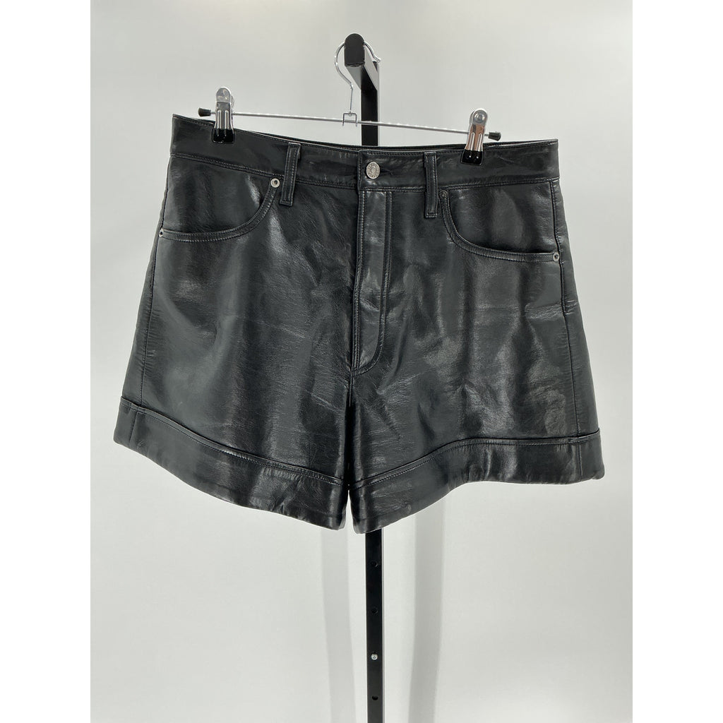 Agolde 'Angled' Black Leather Hem Short Size 30