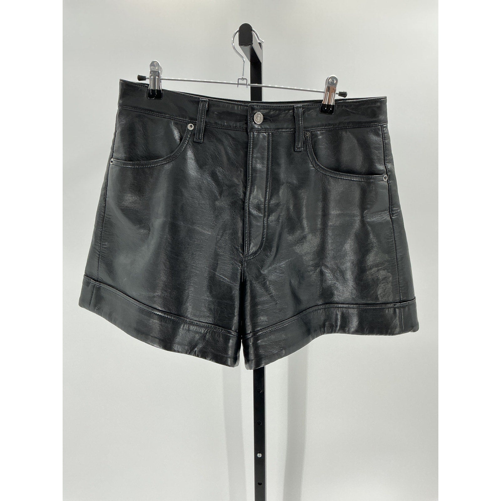 Agolde 'Angled' Black Leather Hem Short Size 30