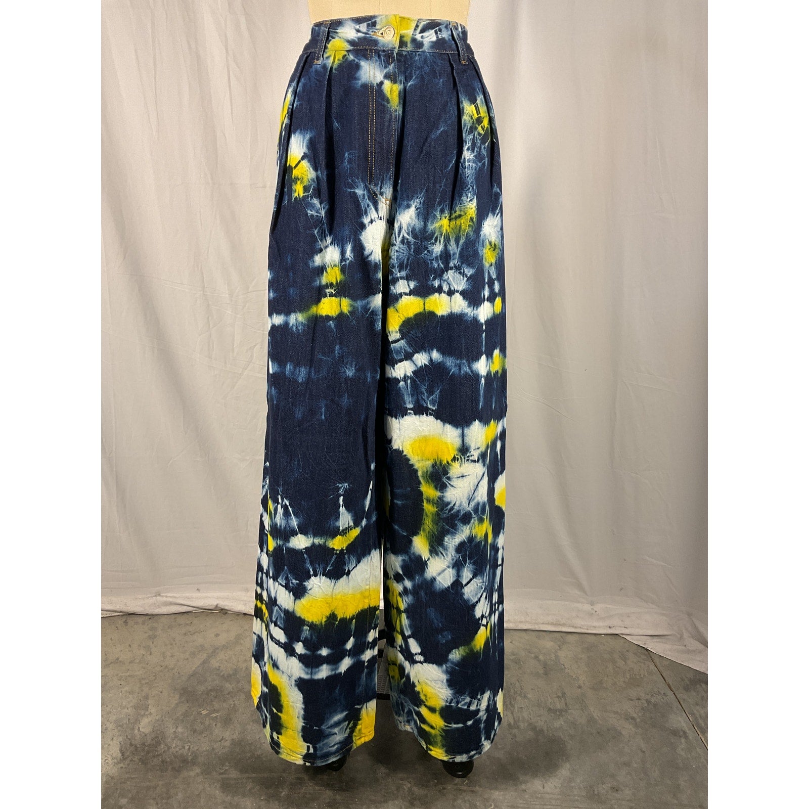 Alanui Moonrise 'Tie-Dyed' Blue High-Rise Wide-Leg Denim Jeans Size 27