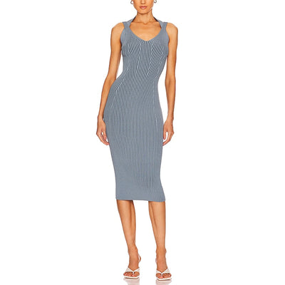 Simkhai Ribbed Blue Miriam Halter Dress Size S