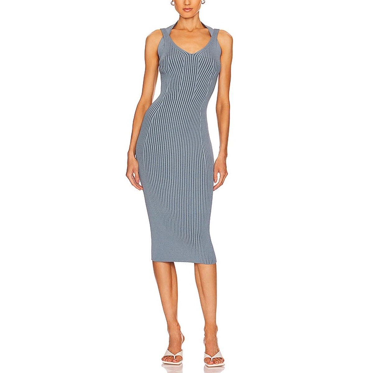 Simkhai Ribbed Blue Miriam Halter Dress Size S