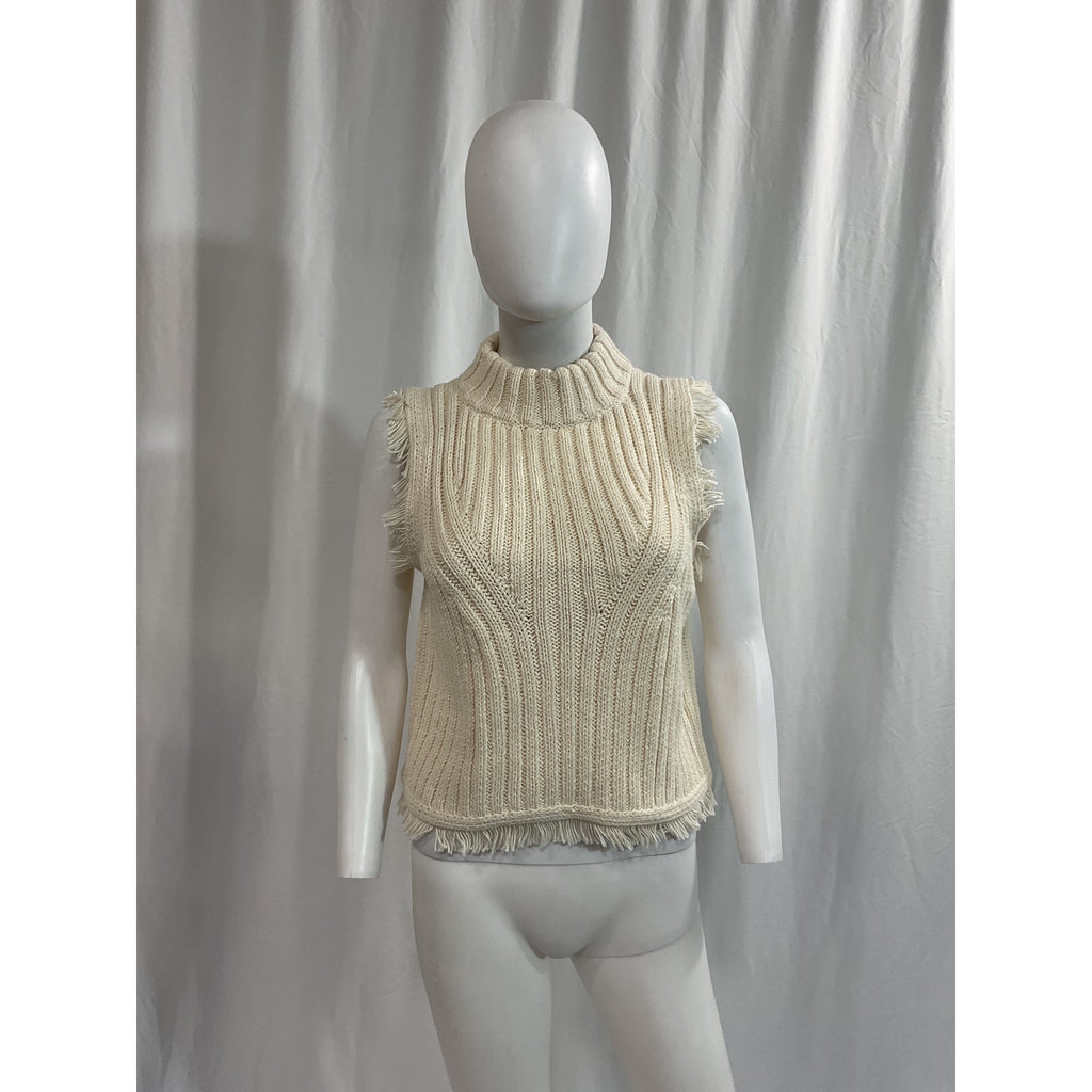 Eleven Six 'Bria' White Ribbed Fringe-Trim Sleeveless Cotton Tank Size M - NWT