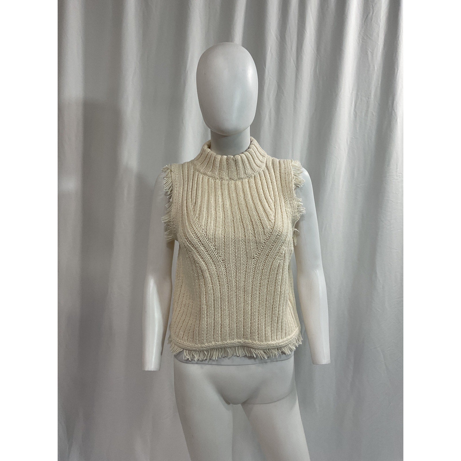 Eleven Six 'Bria' White Ribbed Fringe-Trim Sleeveless Cotton Tank Size M - NWT