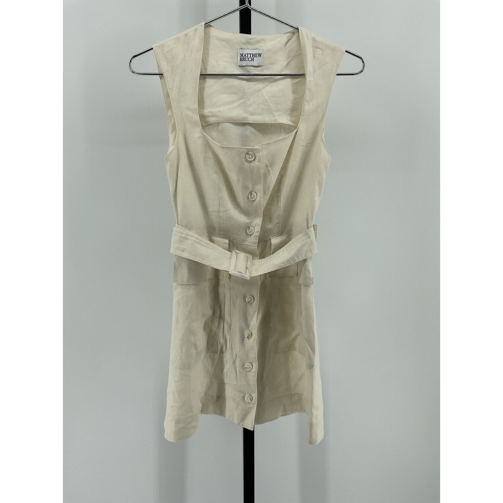 Matthew Bruch 'Apron' White Linen Cargo Mini Dress Size 1
