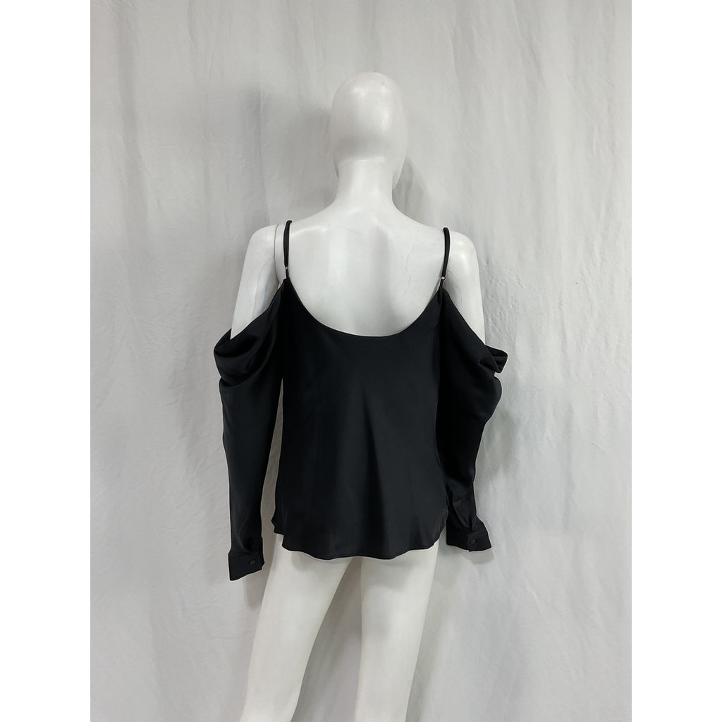 L'Agence 'Zion' Black Silk Cold-Shoulder Blouse Size M
