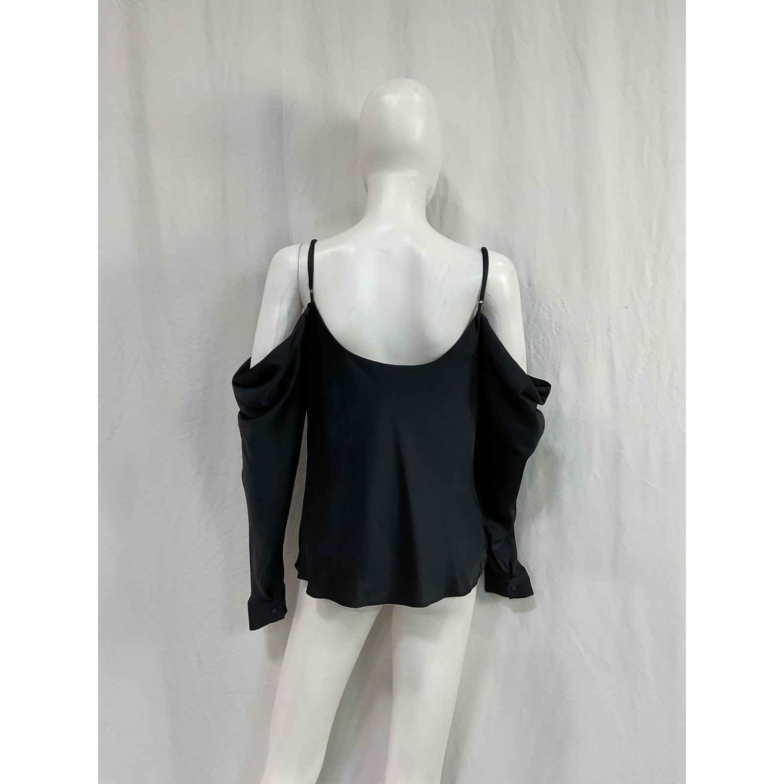 L'Agence 'Zion' Black Silk Cold-Shoulder Blouse Size M