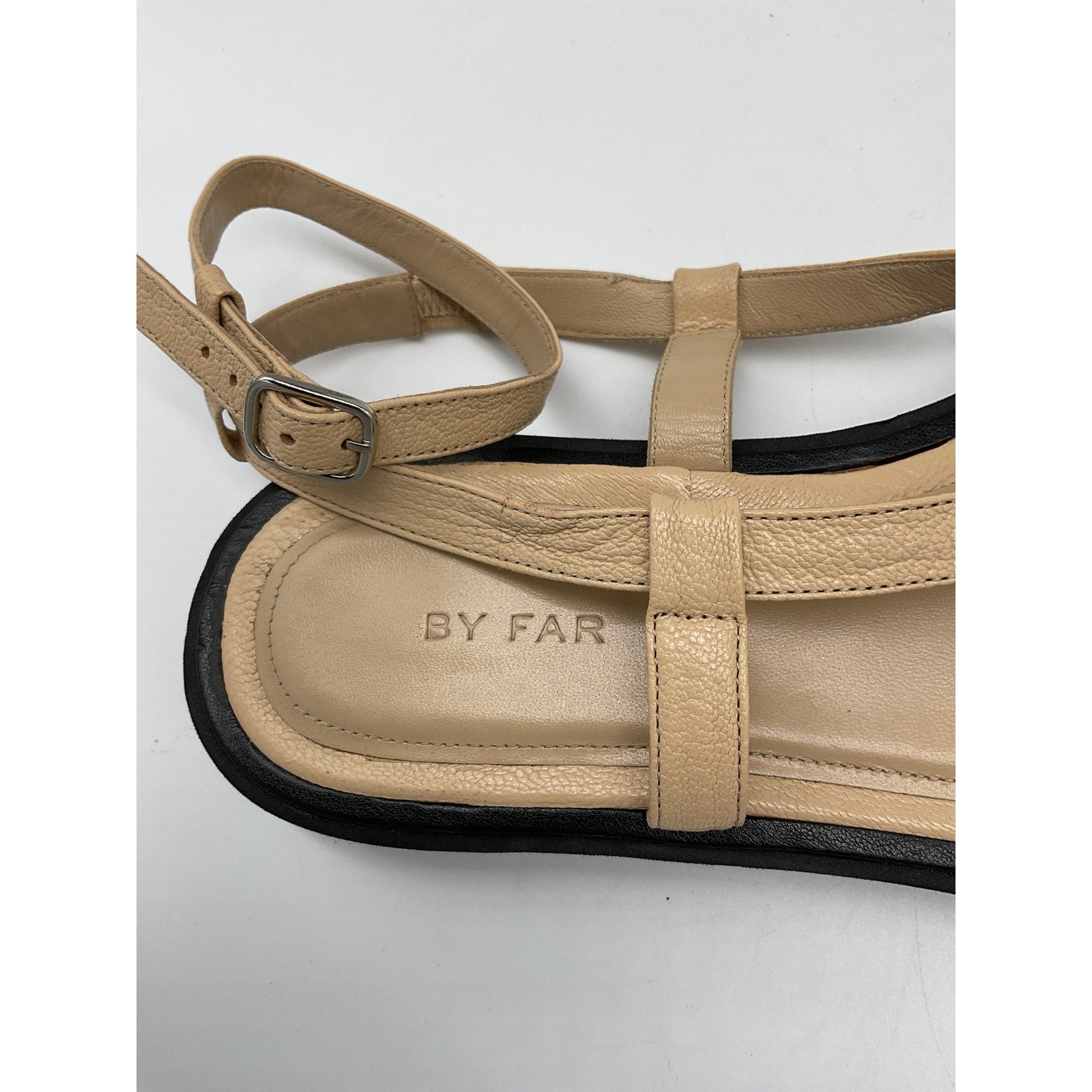 By Far 'Cece' Beige Leather Grained Sandal Size 8