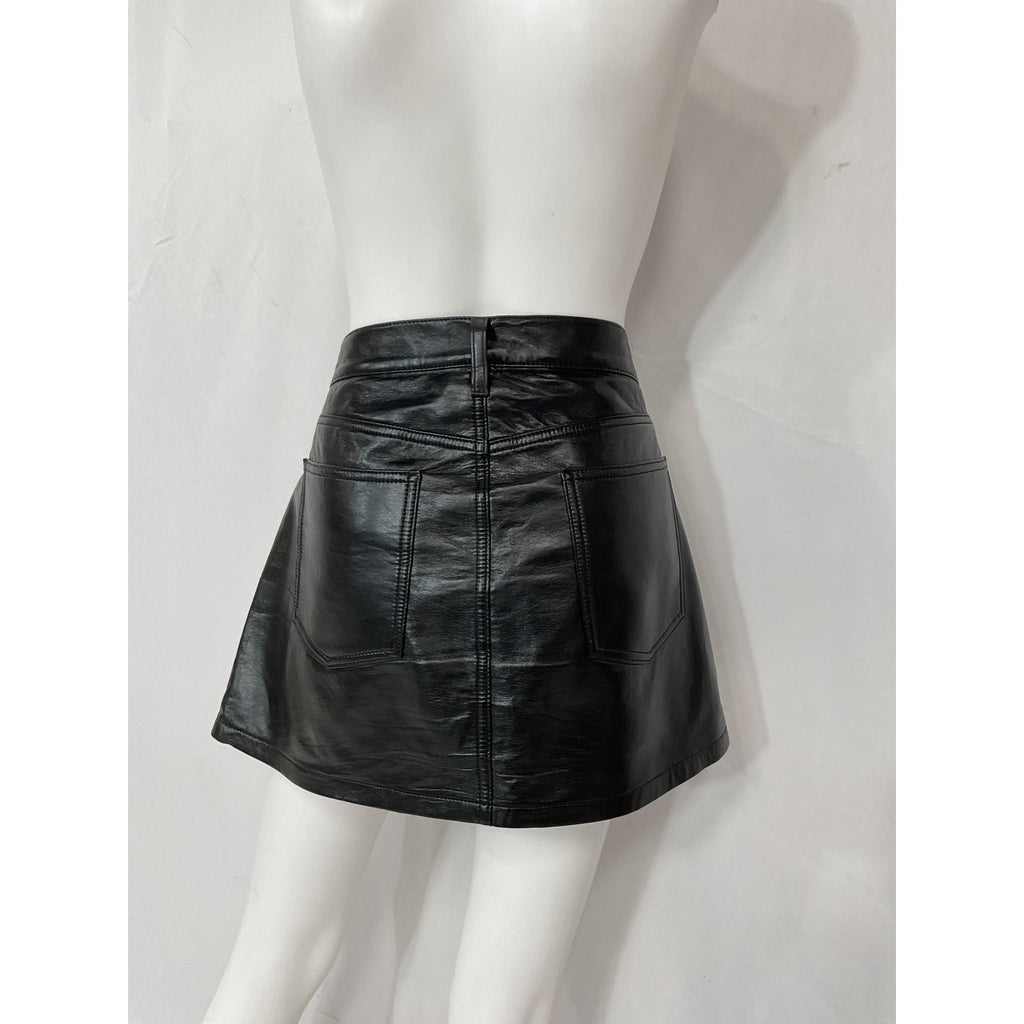 Agolde 'Liv' Black Leather Mini Skirt Size 29
