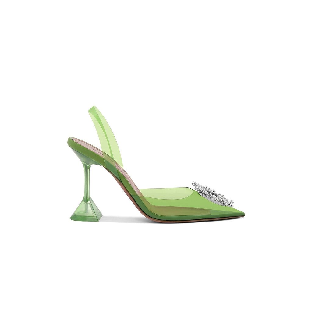 Amina Muaddi 'Begum' Green Leather Glass Heel Size 6.5