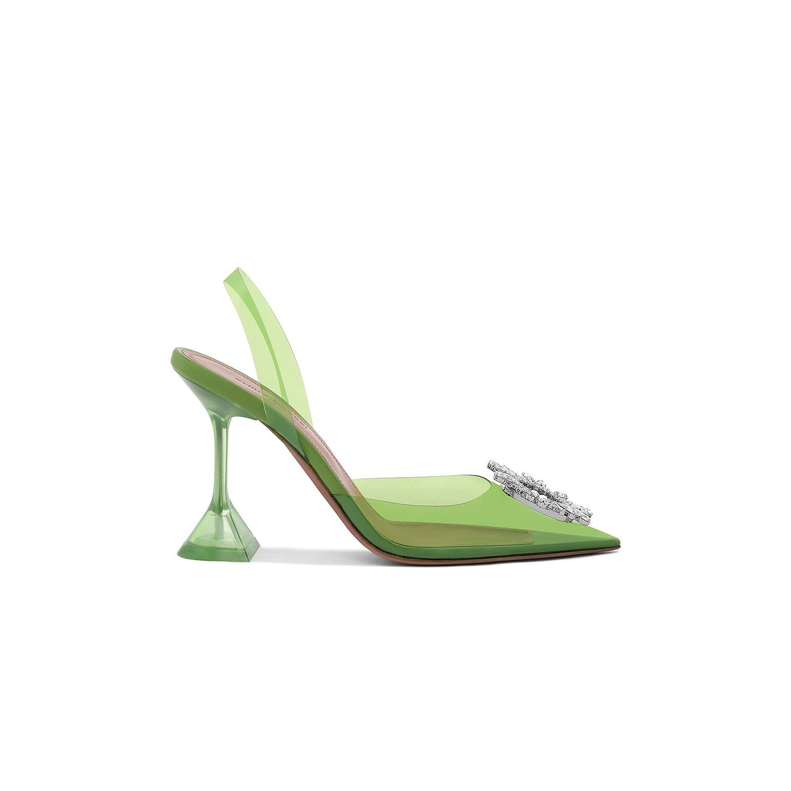 Amina Muaddi 'Begum' Green Leather Glass Heel Size 6.5