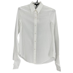 Theory Sheer White Tie Cuff Pinstripe Shirt Size P