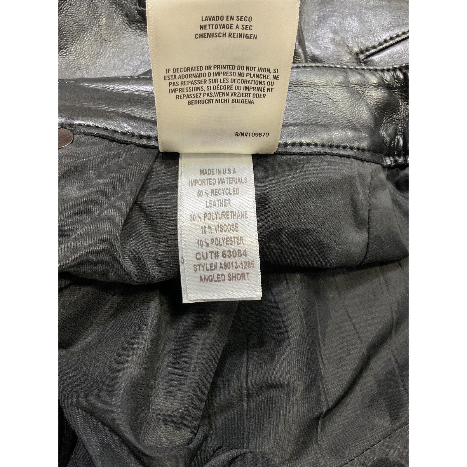 Agolde 'Recycled' Black Leather Angled Hem Short Size 29