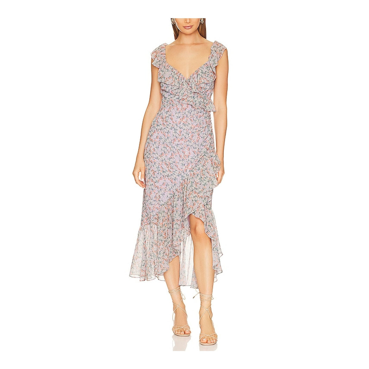 Astr The Label Ruffled Multicolor Mahalia Dress Size S