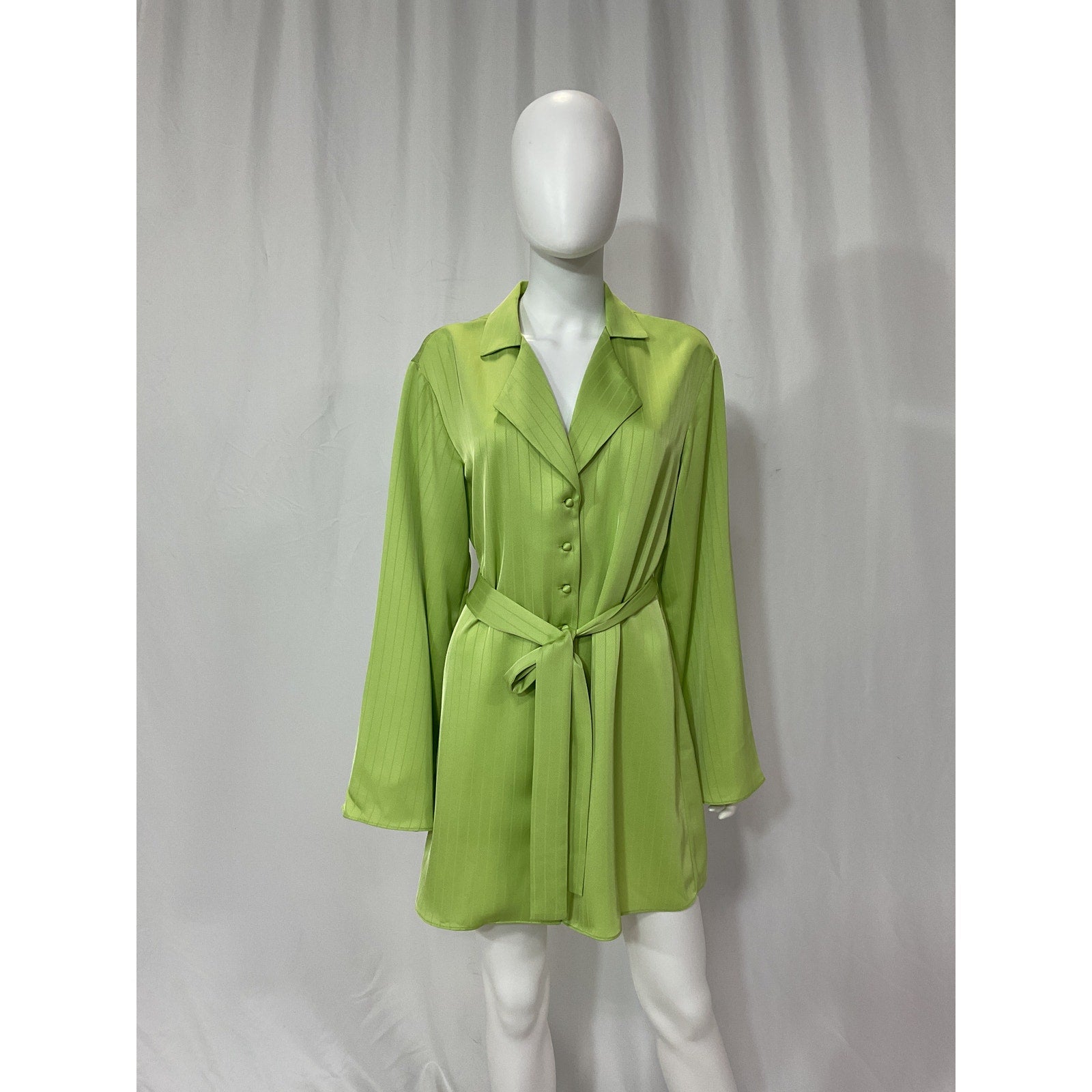 Lpa Green Satin Dress Shirt With Waist Tie Size S