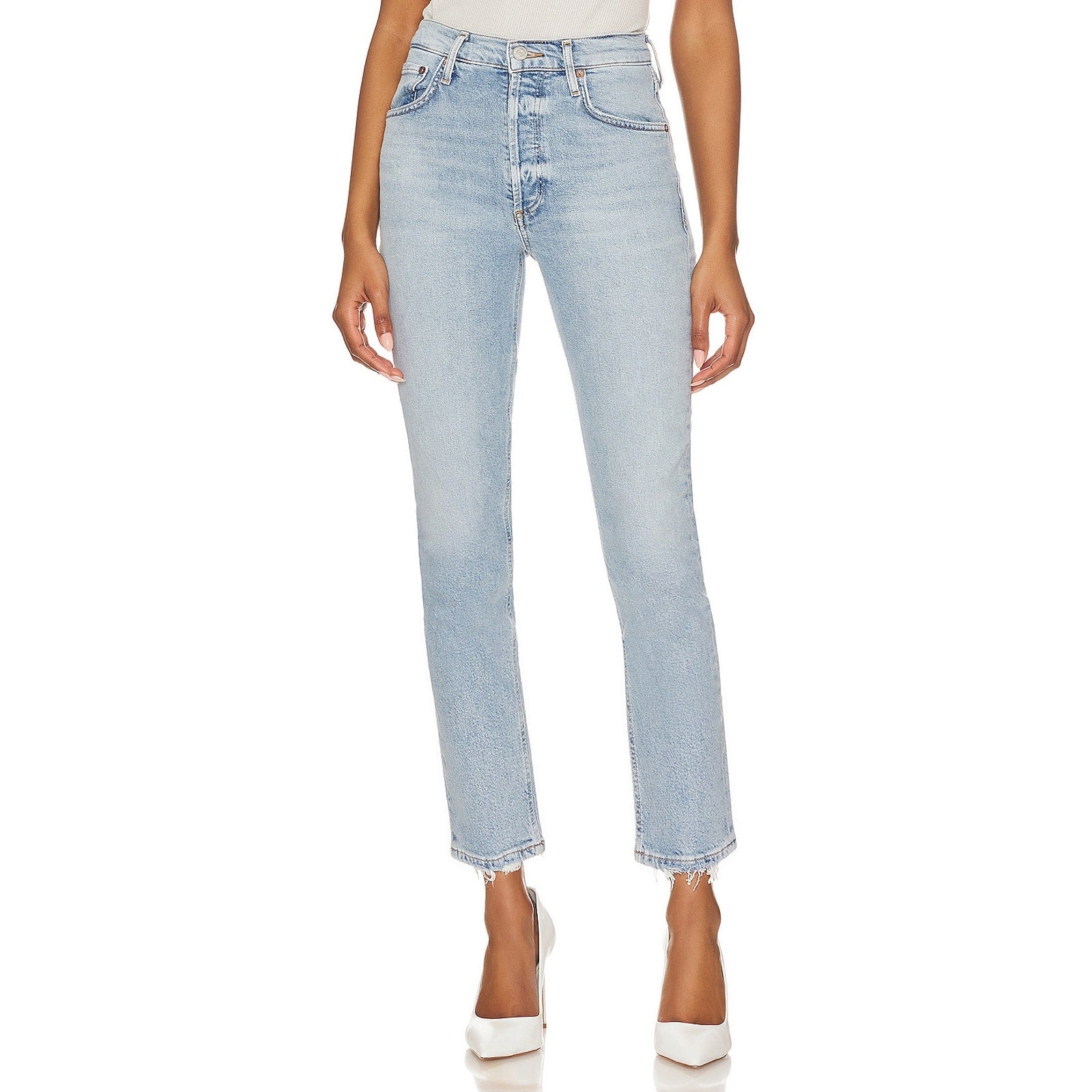 Agolde 'Riley' Blue High Rise Straight Crop Denim Jean Size 25
